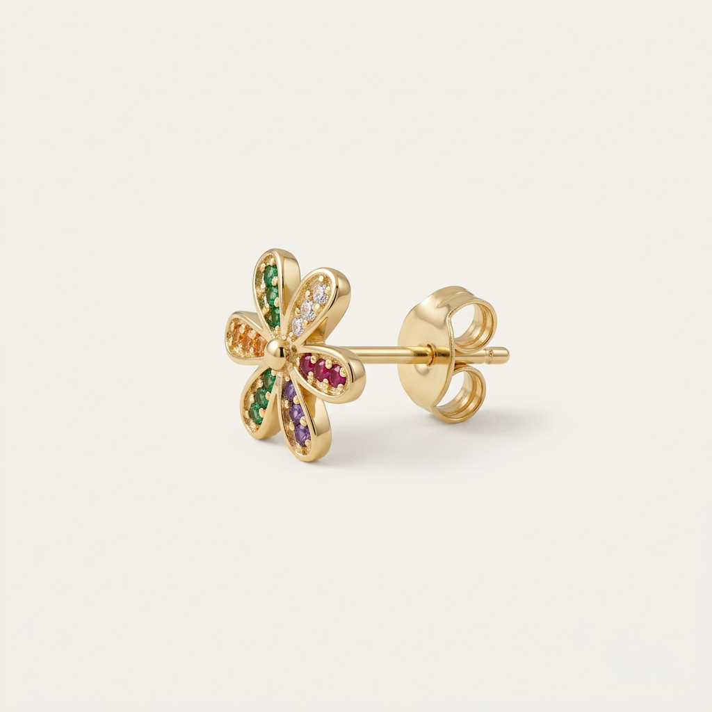 14K Gold Filled Multi-Colored Floral Stud Earrings