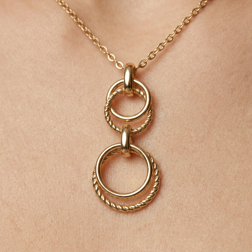14K Gold Filled Interlocking Circles Pendant Necklace