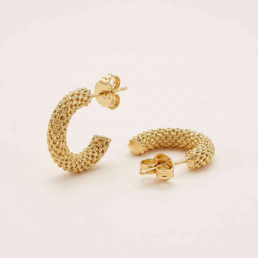 14K Gold Filled Textured C-Hoop Post Earrings