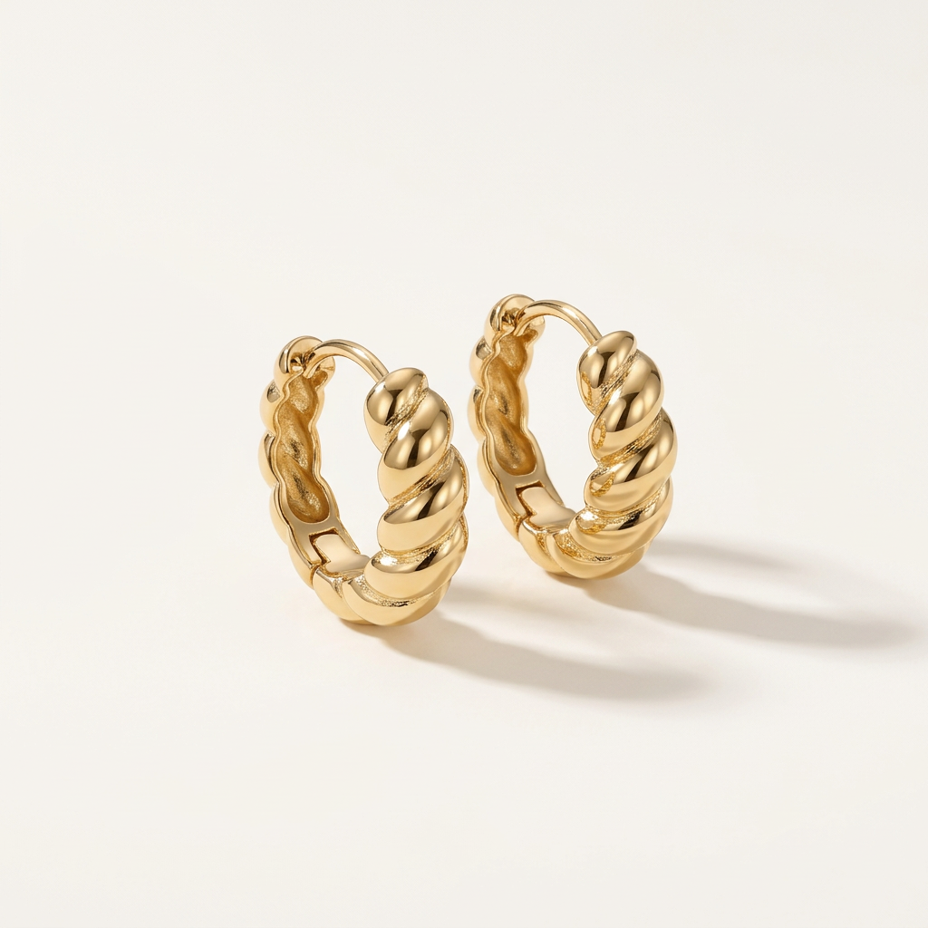 14K Gold Filled Twisted Rope Huggie Earrings