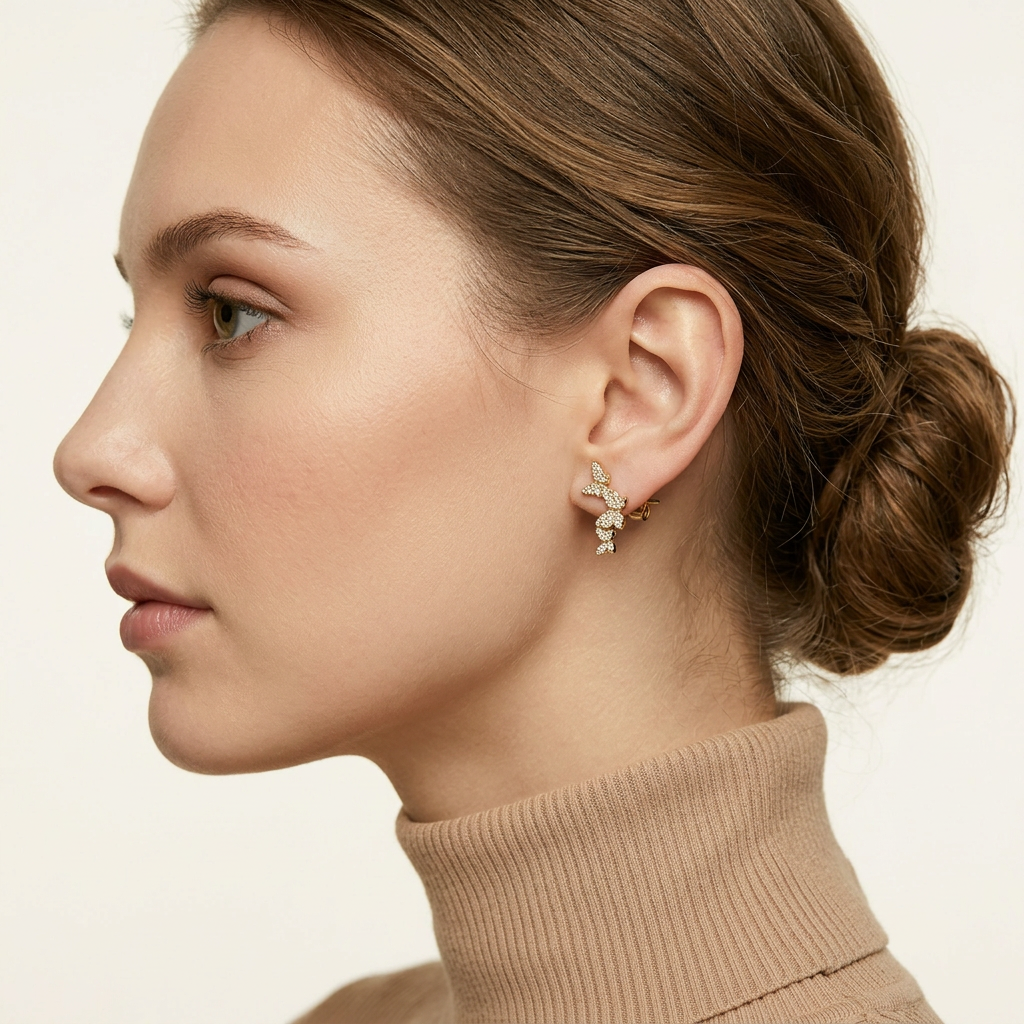 14K Gold Filled Butterfly Cubic Zirconia Stud Earrings