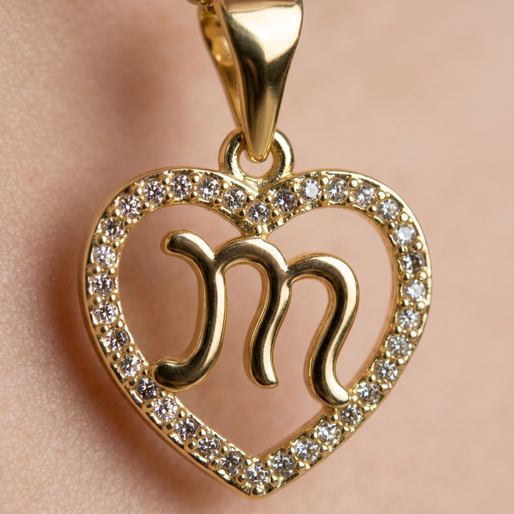 14K Gold Filled Heart Pendant w/ Script M