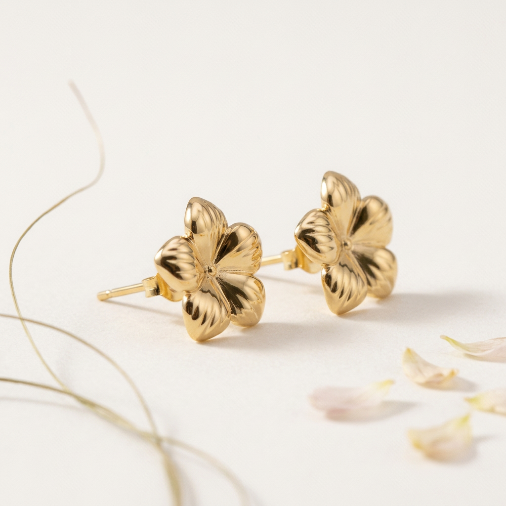 14K Gold Filled Floral Stud Earrings – Textured Petal