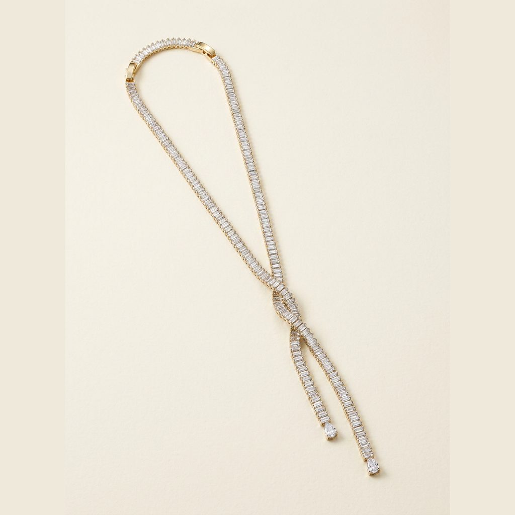 14K Gold Filled Cubic Zirconia Lariat Necklace