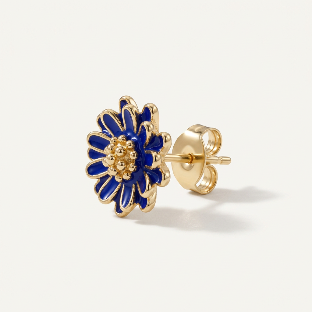 14K Gold Filled Blue Enamel Floral Stud Earrings – Mini Bloo