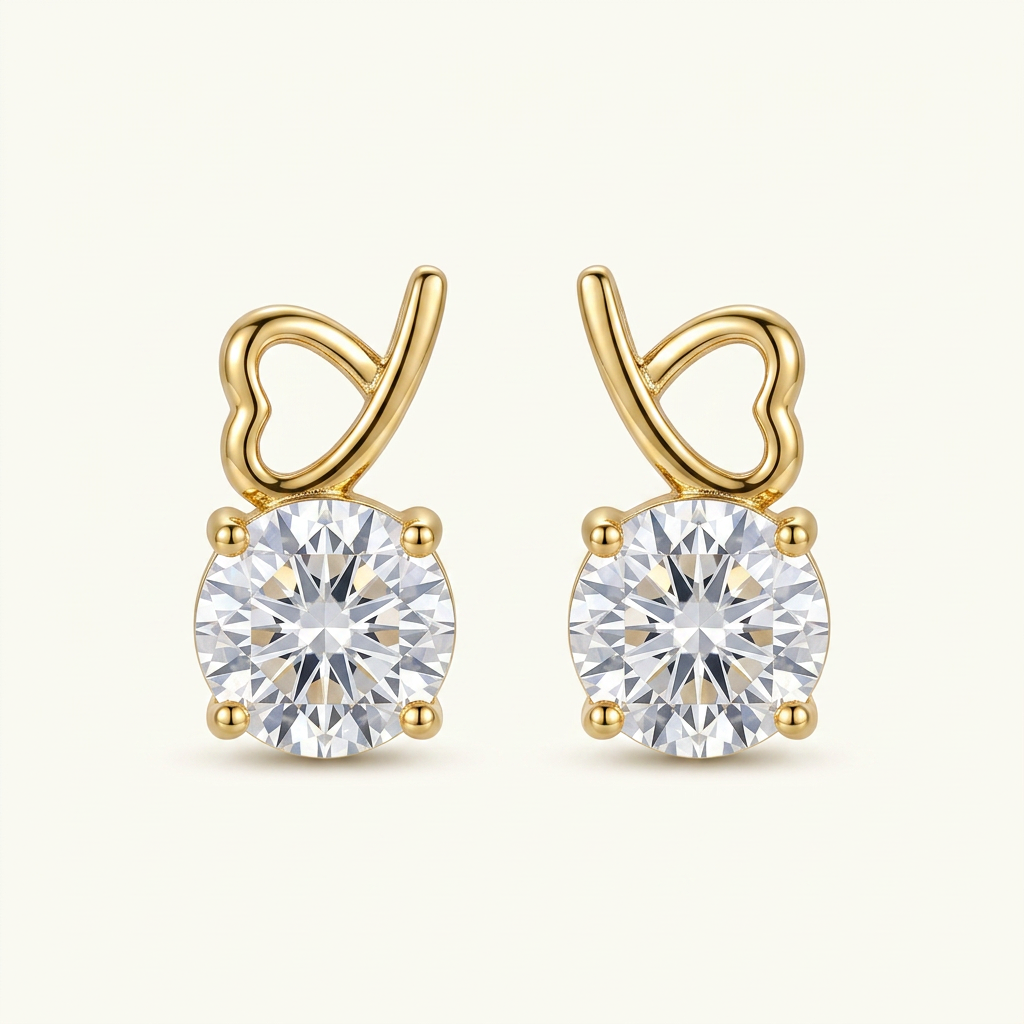 14K Gold Filled CZ Sculptural Heart Stud Earrings