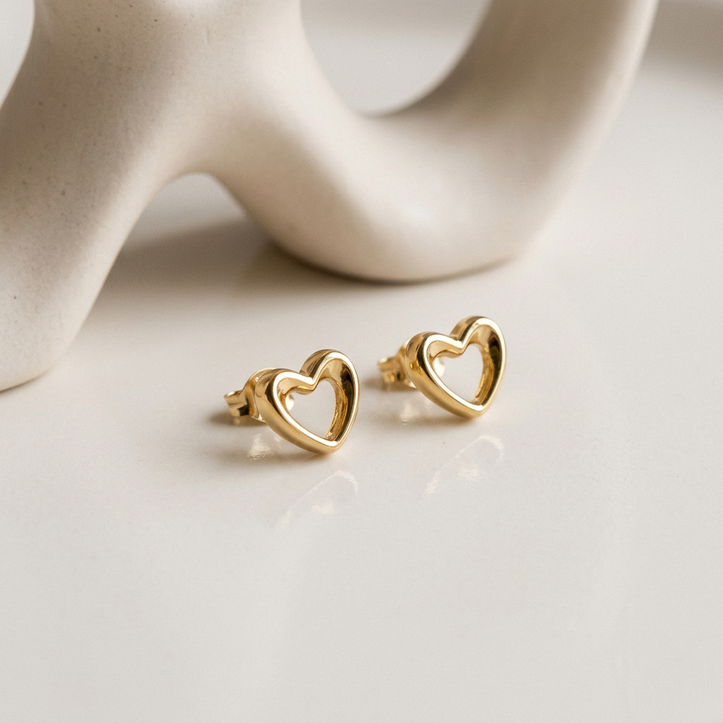 14K Gold Filled Sculptural Open Heart Stud Earrings