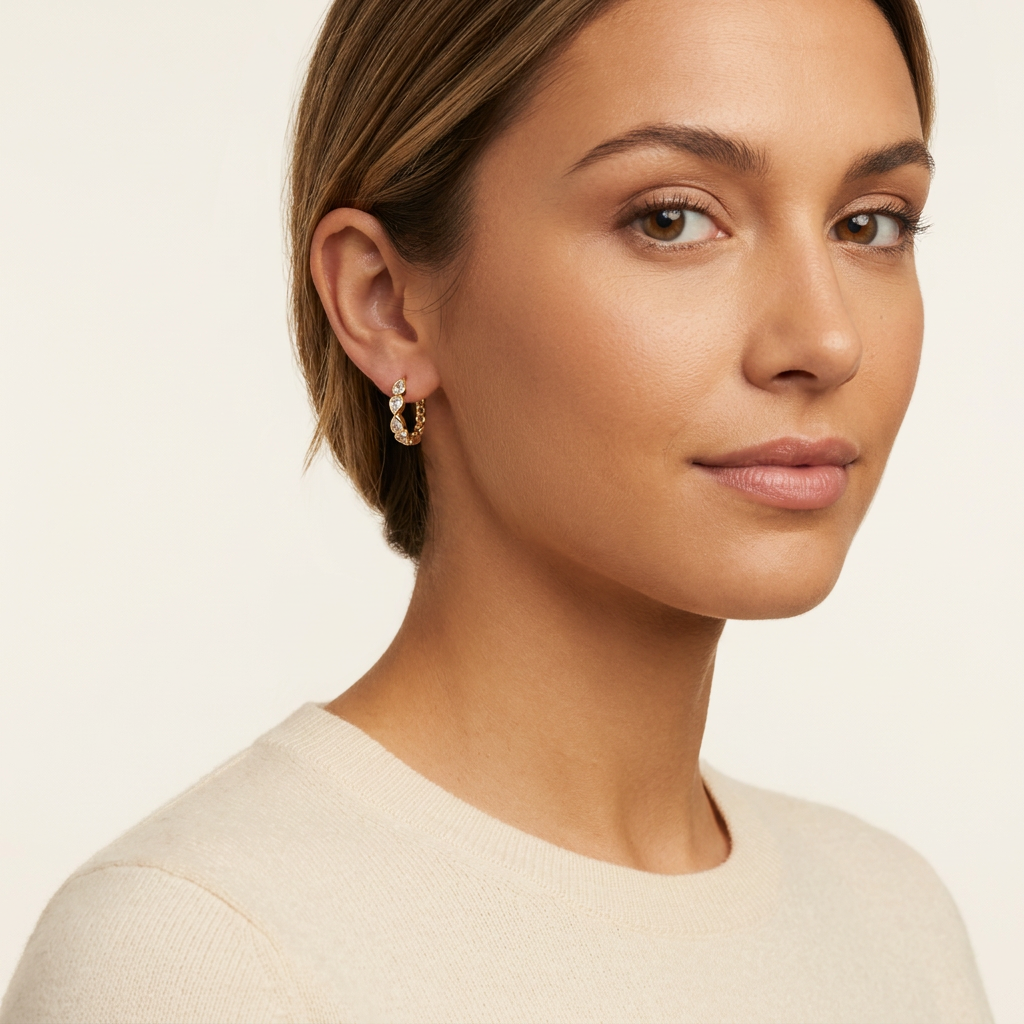 14K Gold Filled Pear Cubic Zirconia Huggie Earrings
