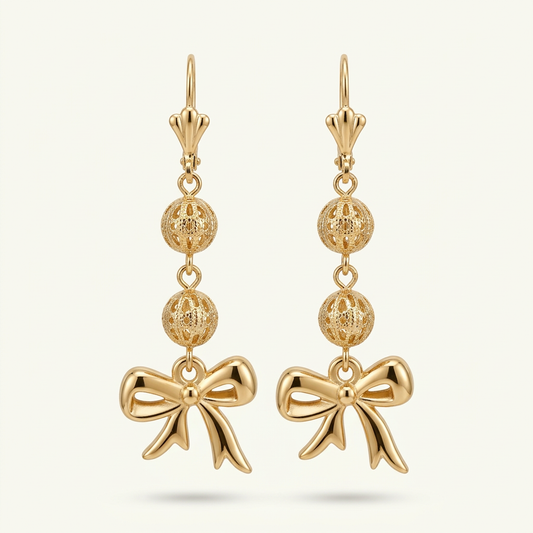 14K Gold Filled Bow and Filigree Dangle Earrings