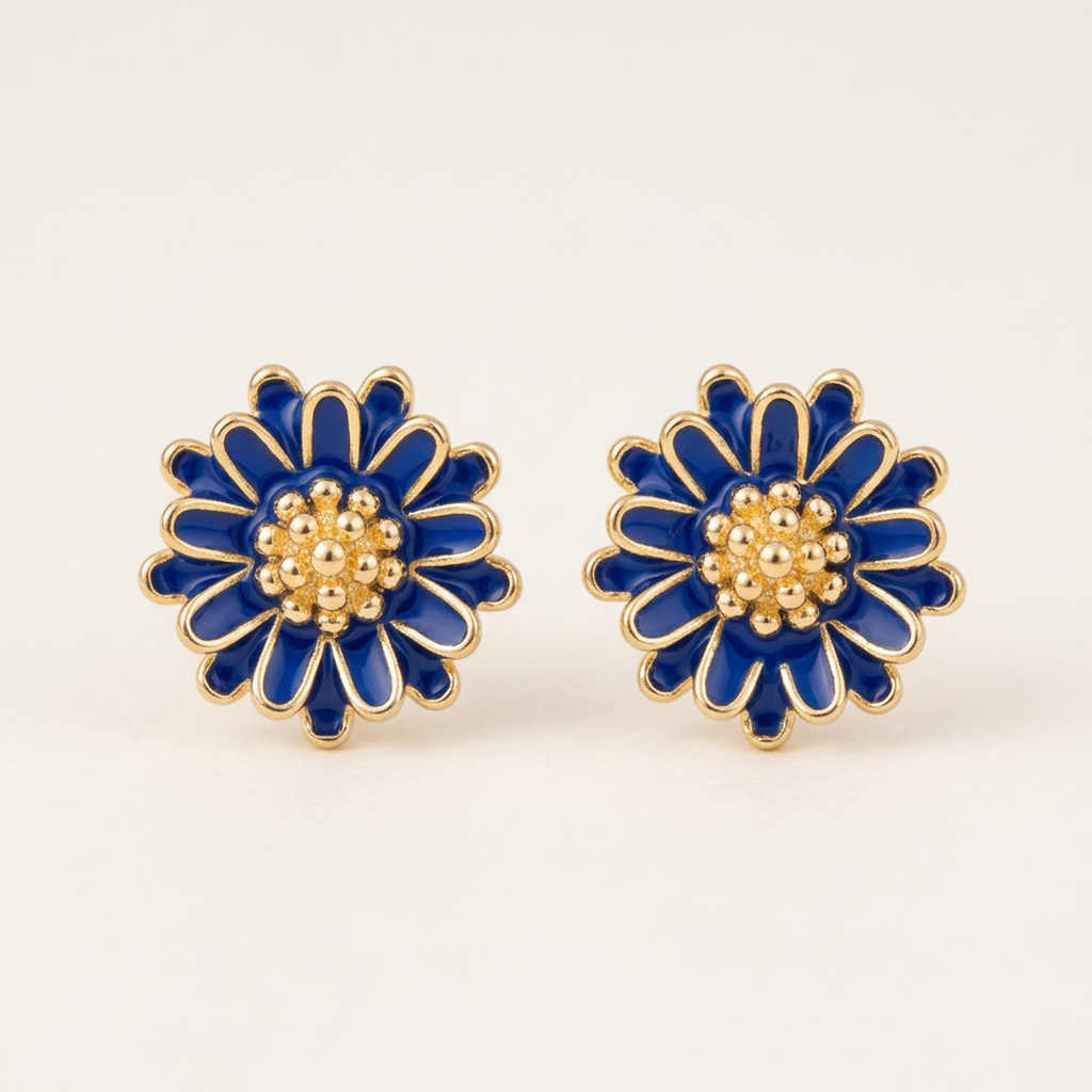 14K Gold Filled Blue Enamel Floral Stud Earrings – Mini Bloo