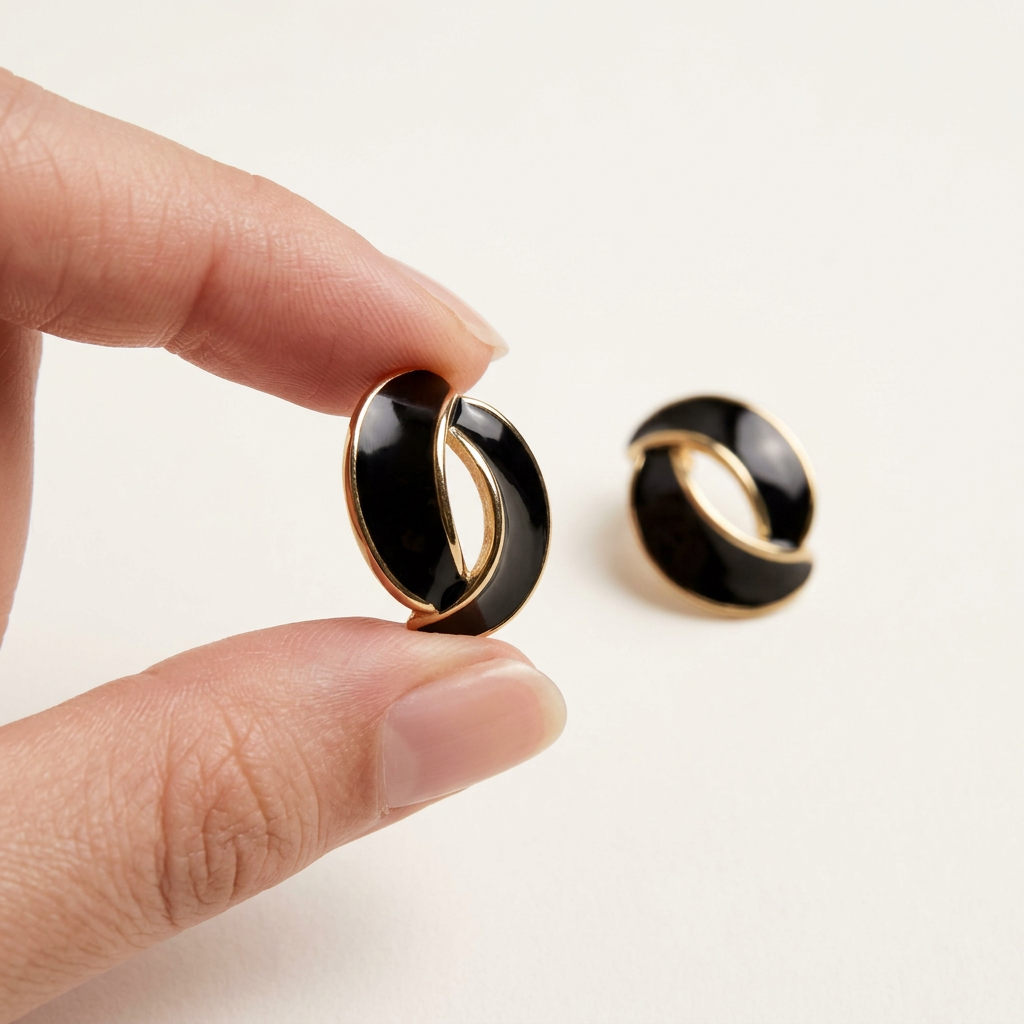 14K Gold Filled Aura Interlocking Black Enamel Stud Earrings