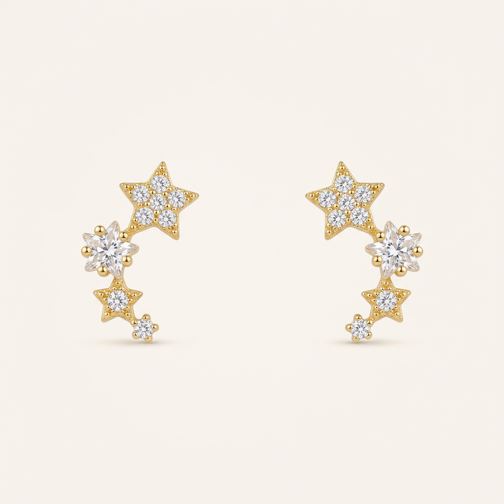14K Gold Filled Cubic Zirconia Star Cluster Stud Earrings