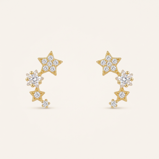 14K Gold Filled Cubic Zirconia Star Cluster Stud Earrings