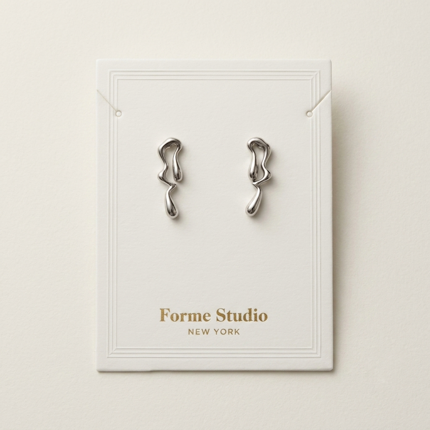 Rhodium Sculptural Organic Form Dangle Earrings