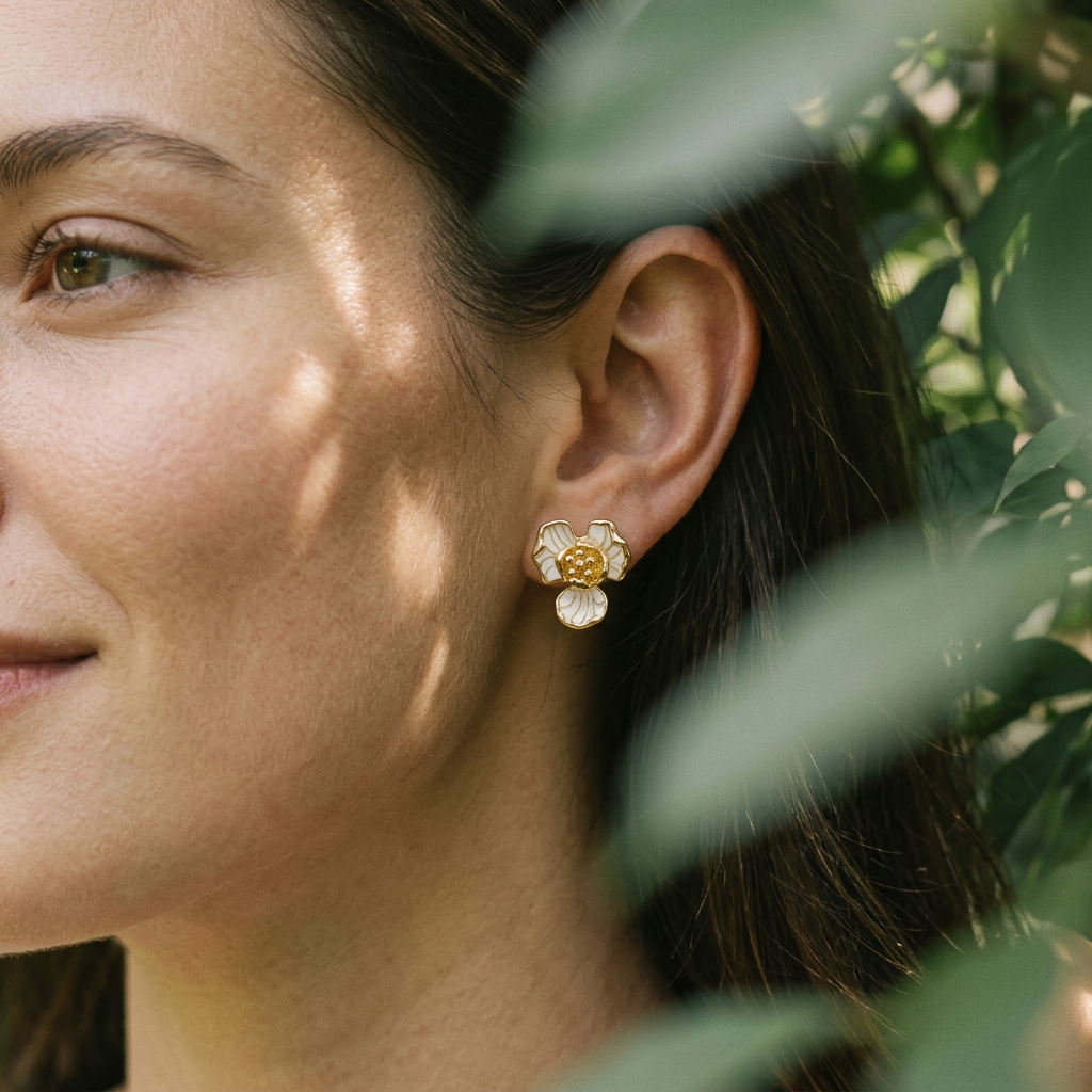 14K Gold Filled Enamel Floral Stud Earrings – Organic Petal