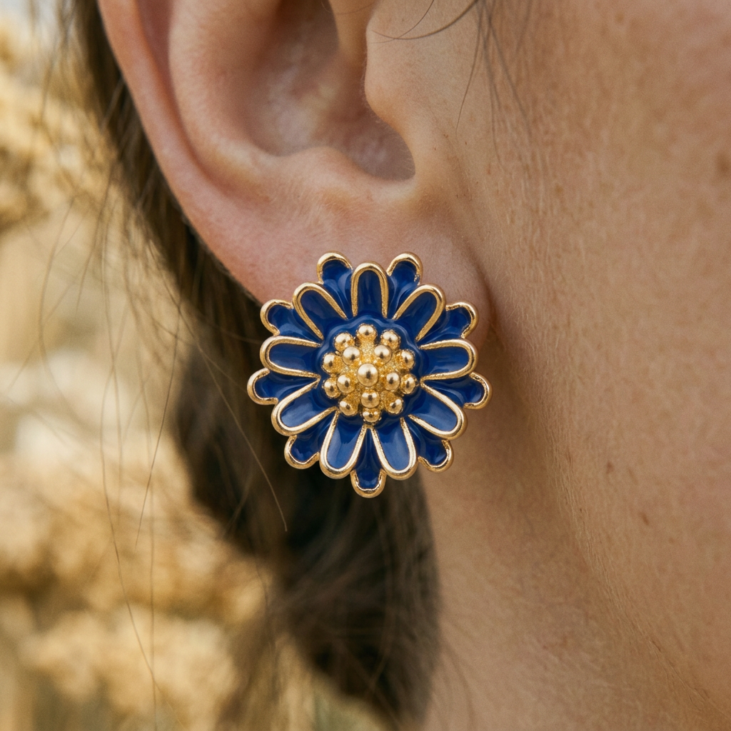 14K Gold Filled Blue Enamel Floral Stud Earrings – Mini Bloo