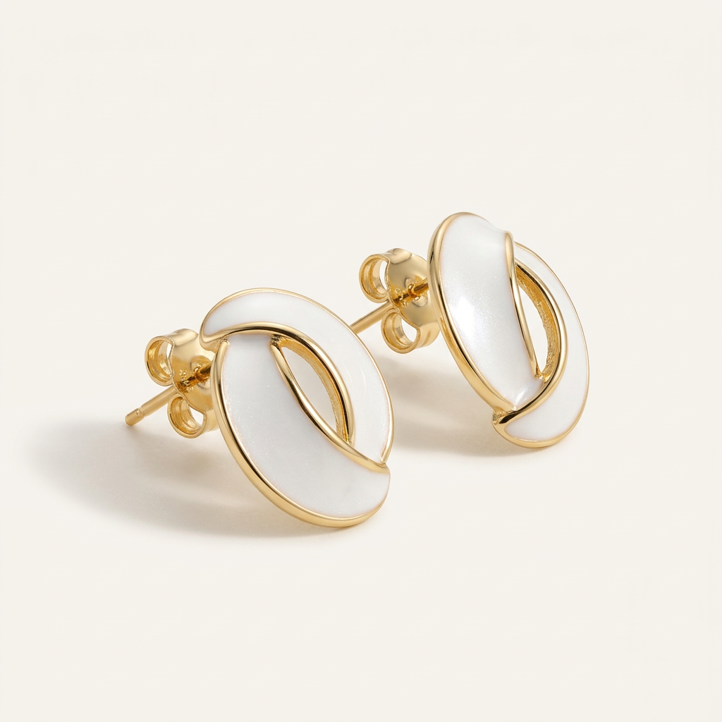 14K Gold Filled Aura Interlocking White Enamel Stud Earrings