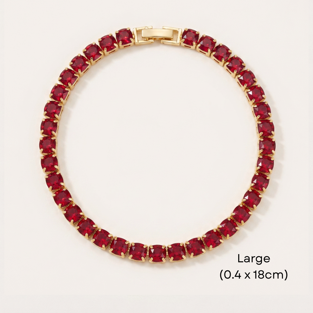 14K Gold Filled Tennis Bracelet - Ruby Red
