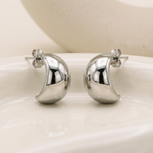 Rhodium Minimalist Dome Earrings