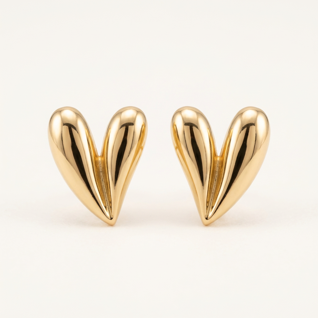 14K Gold Filled Sculptural Heart Stud Earrings
