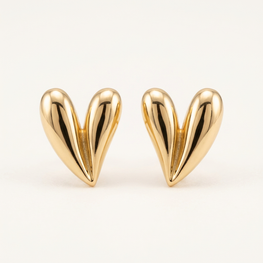 14K Gold Filled Sculptural Heart Stud Earrings