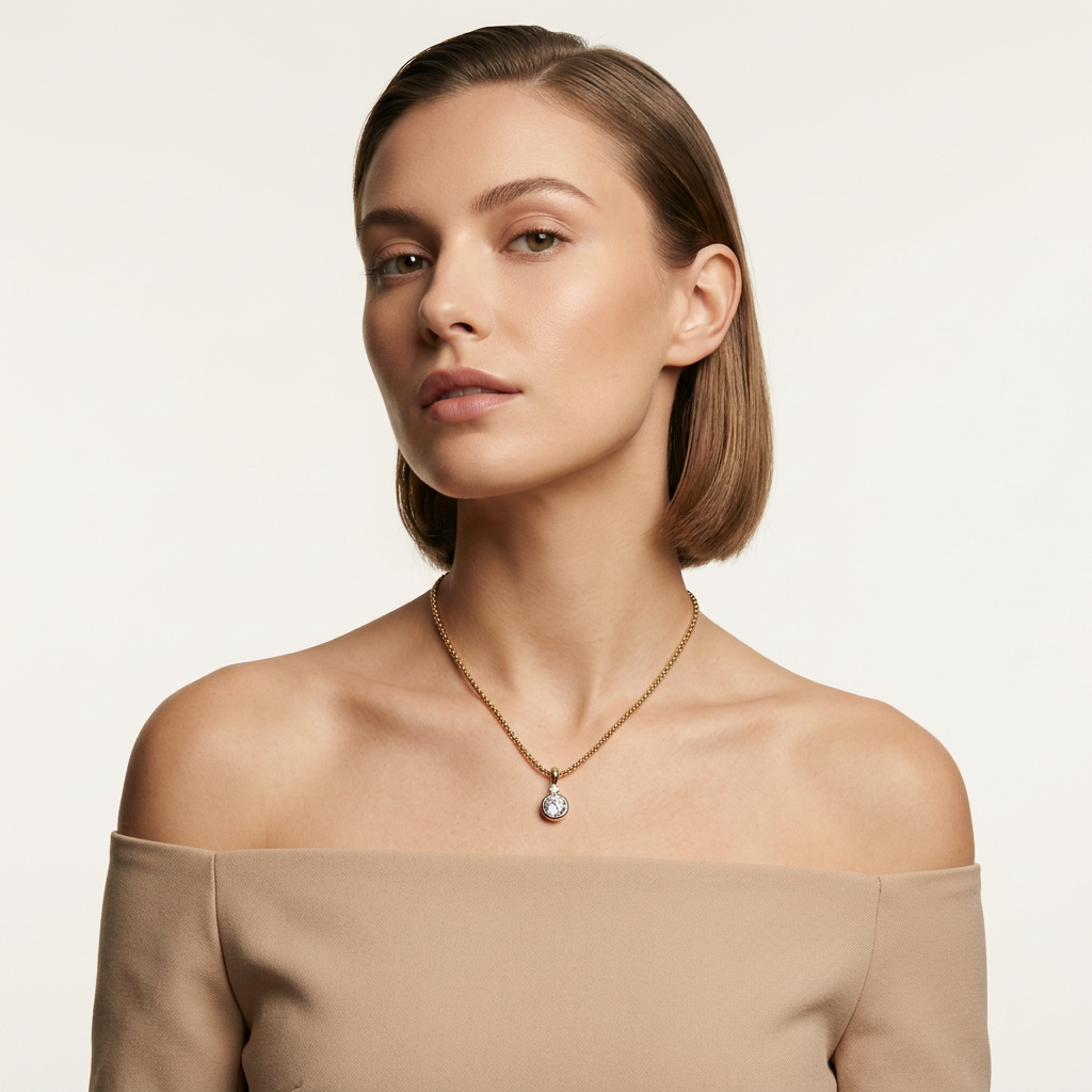 14K Gold Filled Cubic Zirconia Circular Pendant Necklace
