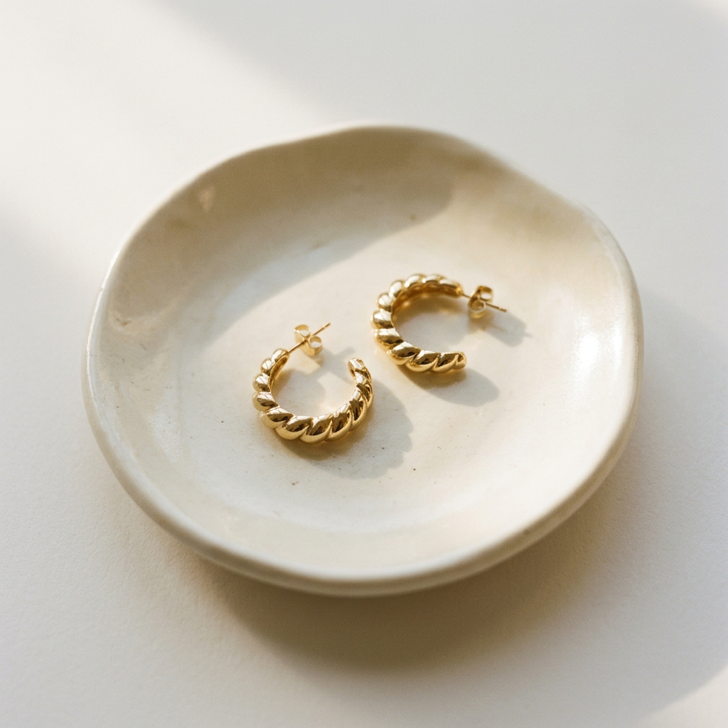 Twisted Croissant 14K Gold Filled Hoop Earrings
