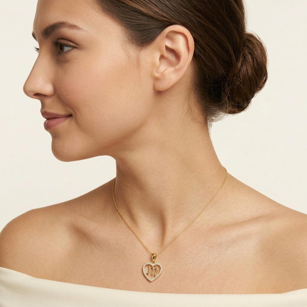 14K Gold Filled Heart Pendant w/ Script M