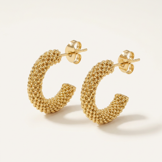14K Gold Filled Textured C-Hoop Post Earrings