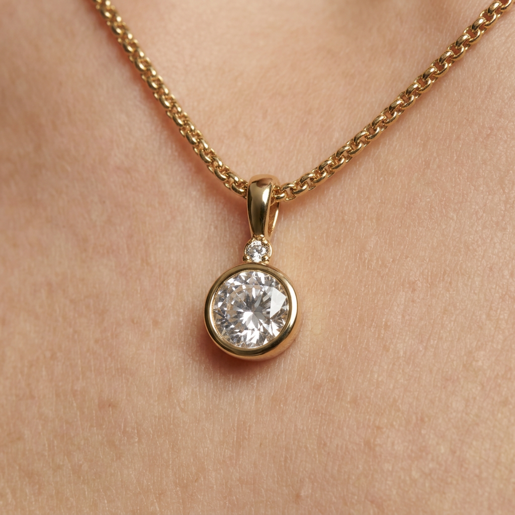 14K Gold Filled Cubic Zirconia Circular Pendant Necklace