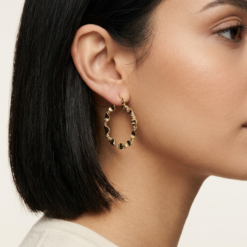 14K Gold Filled Scalloped Textured Hoop Earrings