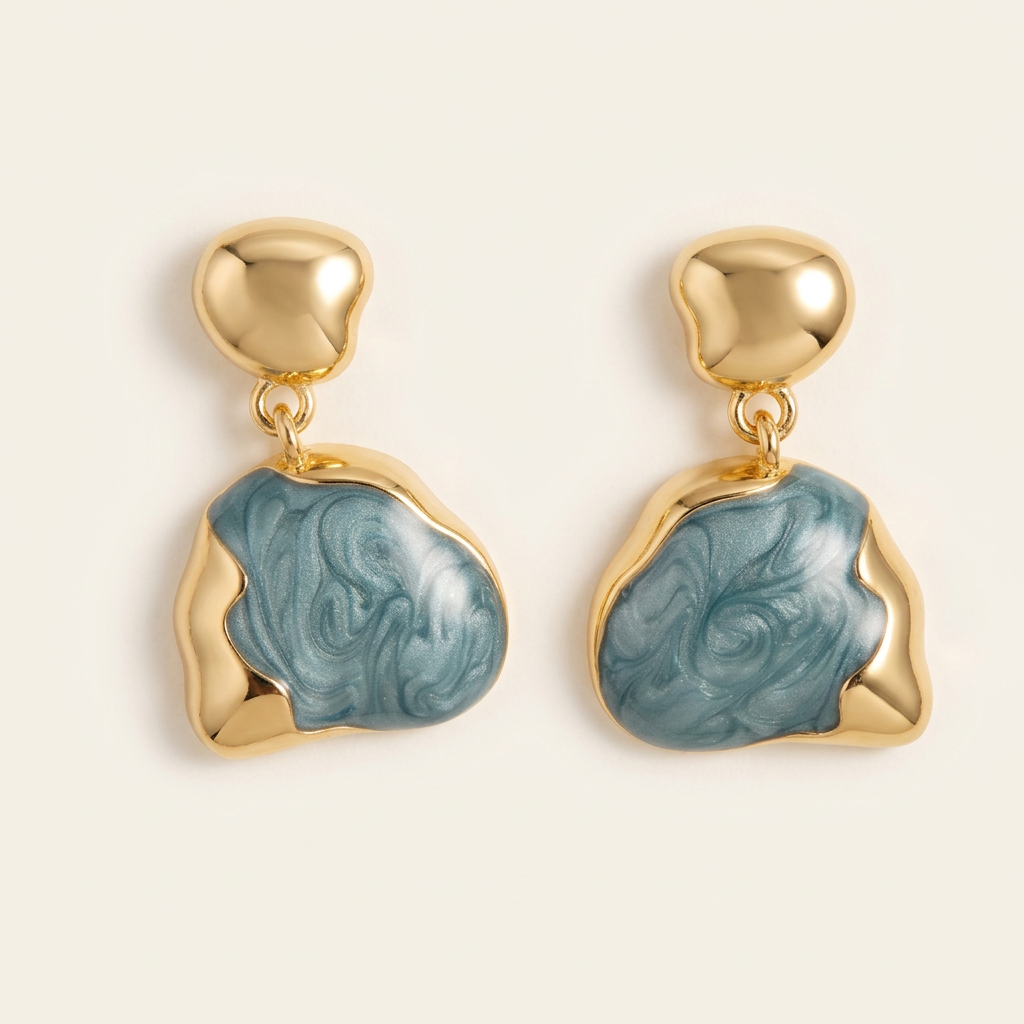 14K Gold Filled Swirl Enamel Organic Drop Earrings