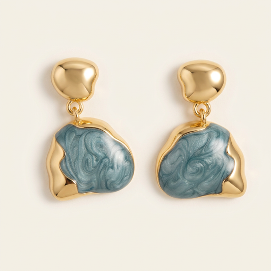 14K Gold Filled Swirl Enamel Organic Drop Earrings