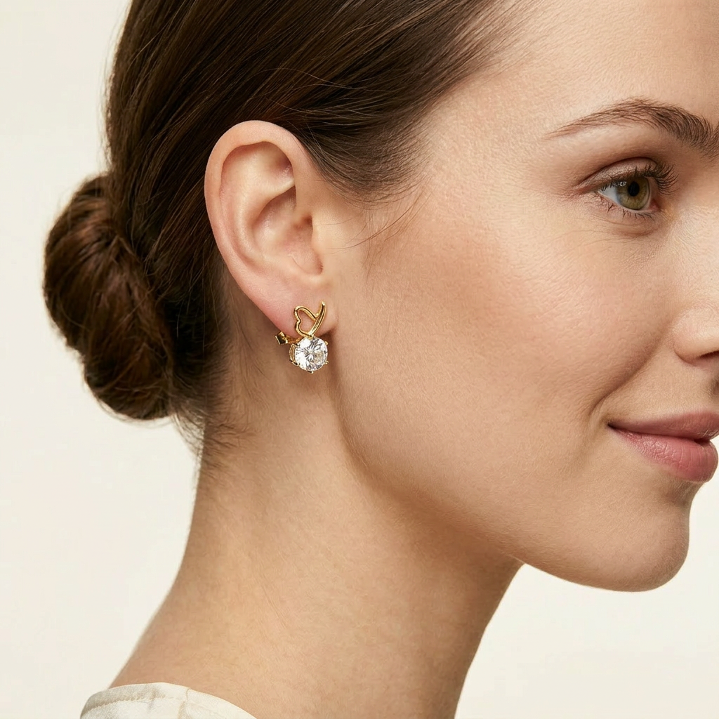 14K Gold Filled CZ Sculptural Heart Stud Earrings