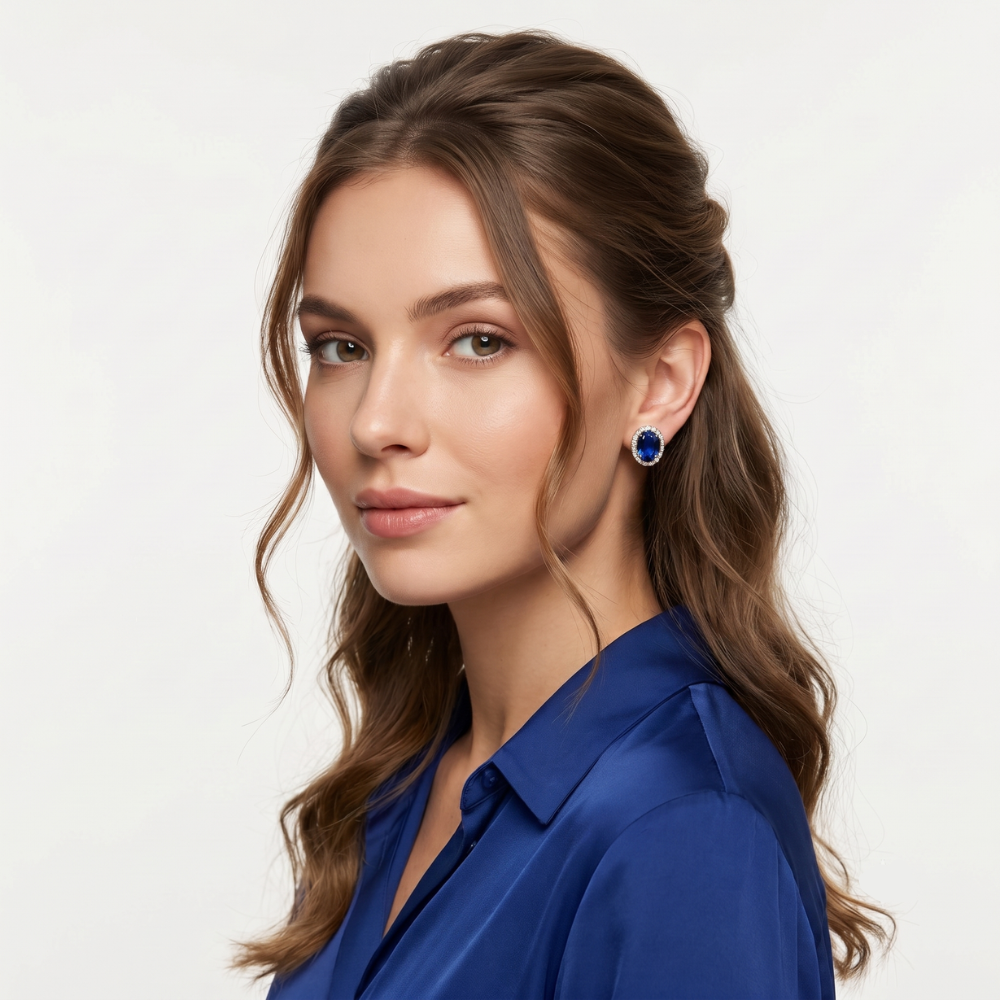 14K Gold Filled Sapphire Blue Oval Stud Earrings