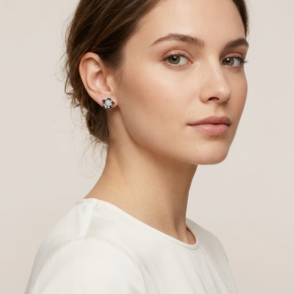 Rhodium Floral Stud Earrings