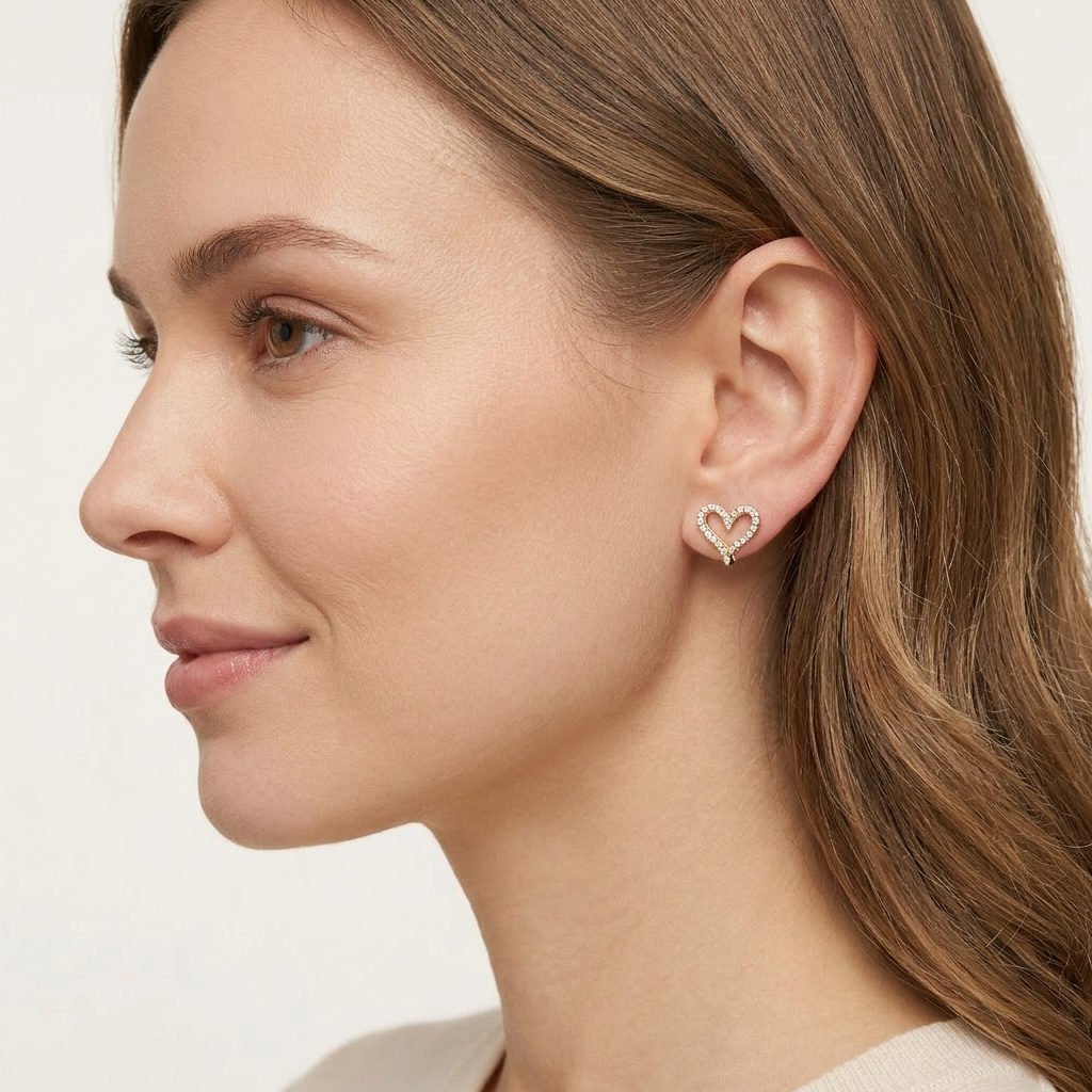 Sparkling Cubic Zirconia Heart Studs in 14K Gold Filled