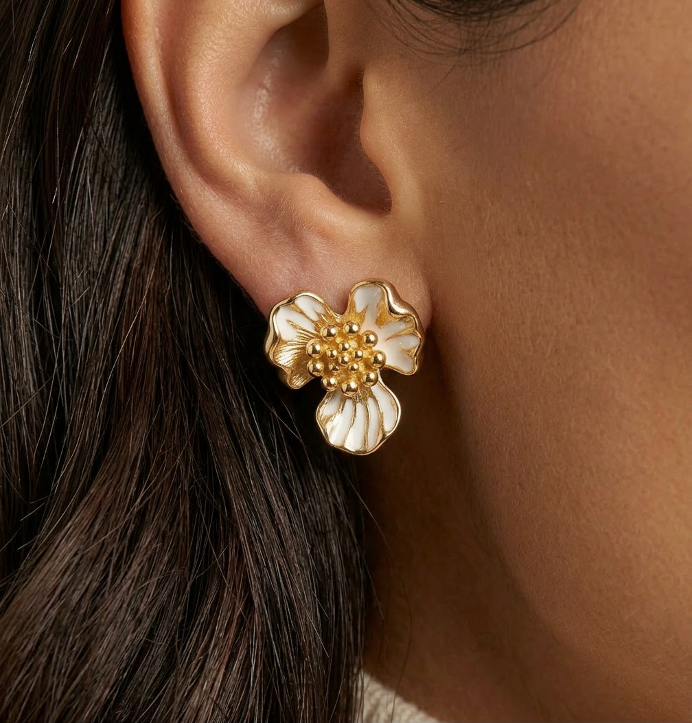14K Gold Filled Multi-Colored Floral Stud Earrings