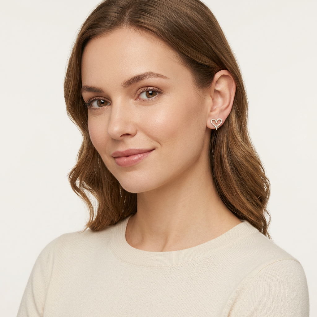 Sparkling Cubic Zirconia Heart Studs in 14K Gold Filled