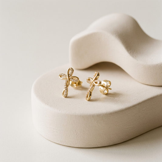 14K Gold Filled Infinity Cross Cubic Zirconia Stud Earrings