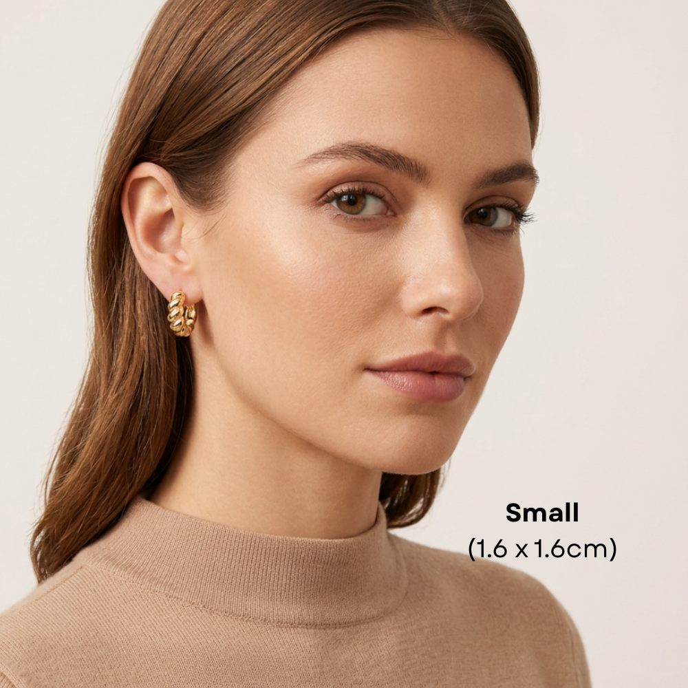 14K Gold Filled Twisted Rope Huggie Earrings