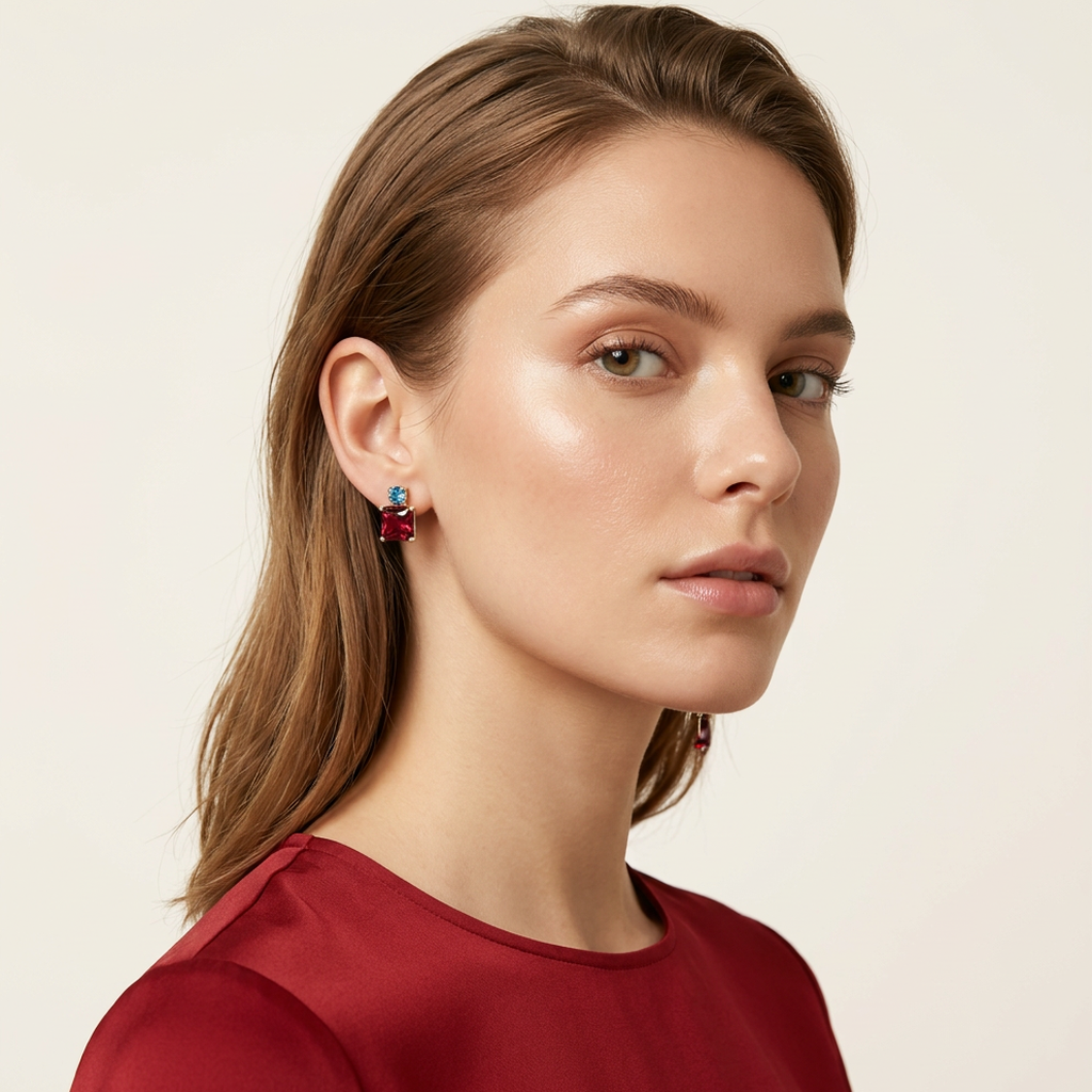 Garnet & Aquamarine Delicate 14K Gold Filled Studs