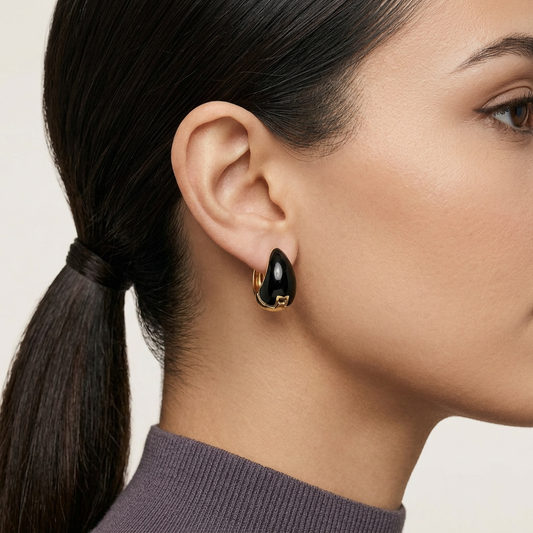 14K Gold Filled Black Enamel Sculptural Huggie Earrings