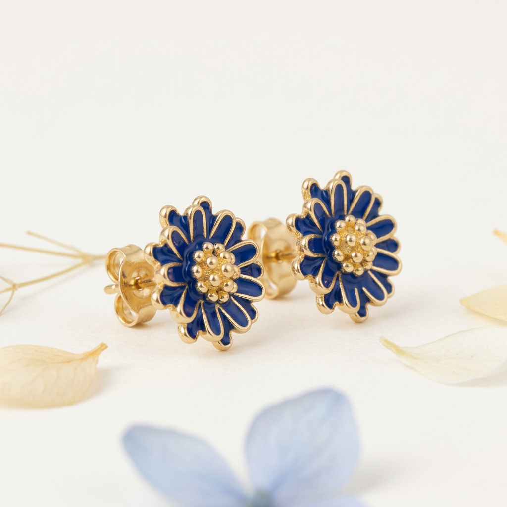 14K Gold Filled Blue Enamel Floral Stud Earrings – Mini Bloo