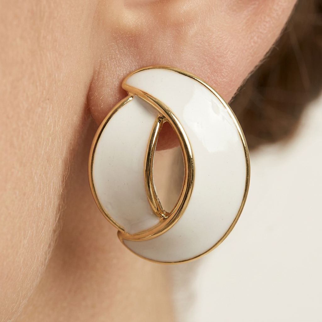 14K Gold Filled Aura Interlocking White Enamel Stud Earrings