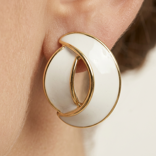 14K Gold Filled Aura Interlocking White Enamel Stud Earrings