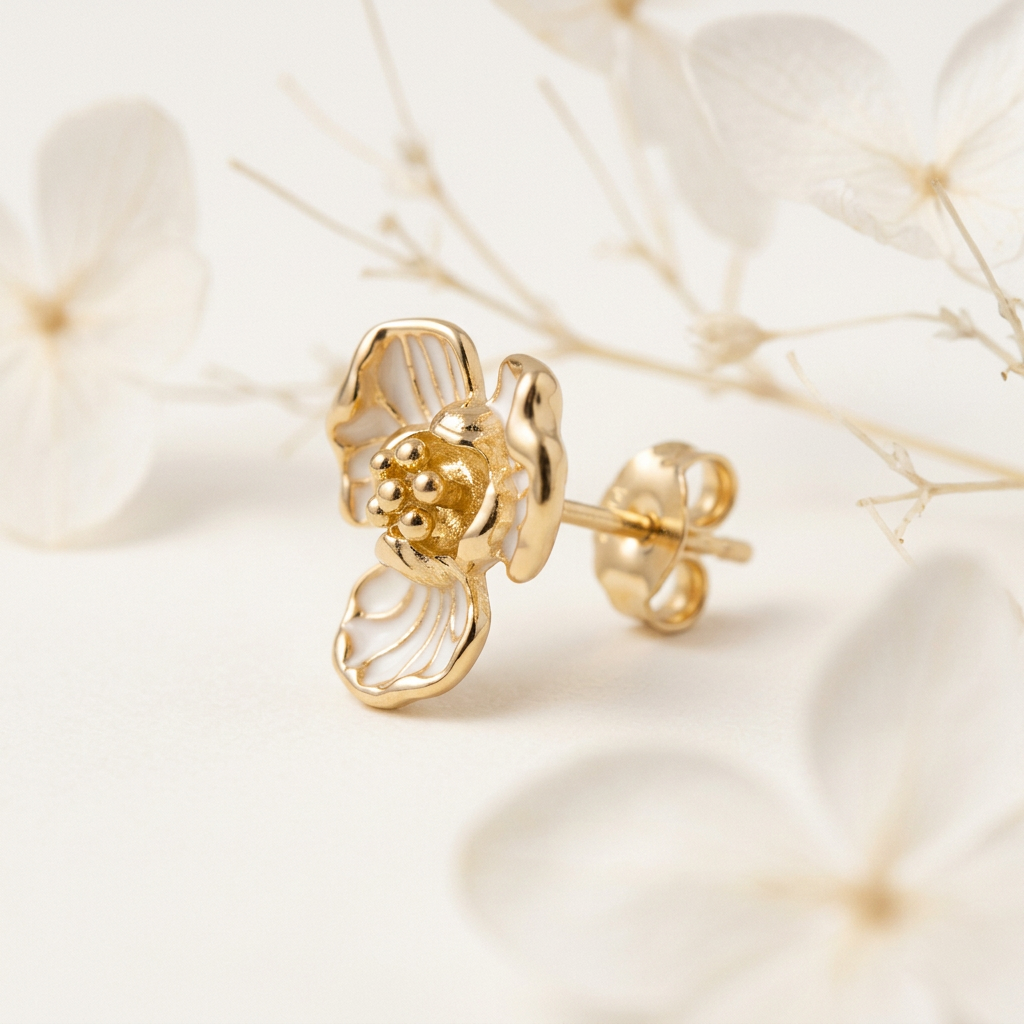 14K Gold Filled Enamel Floral Stud Earrings – Organic Petal
