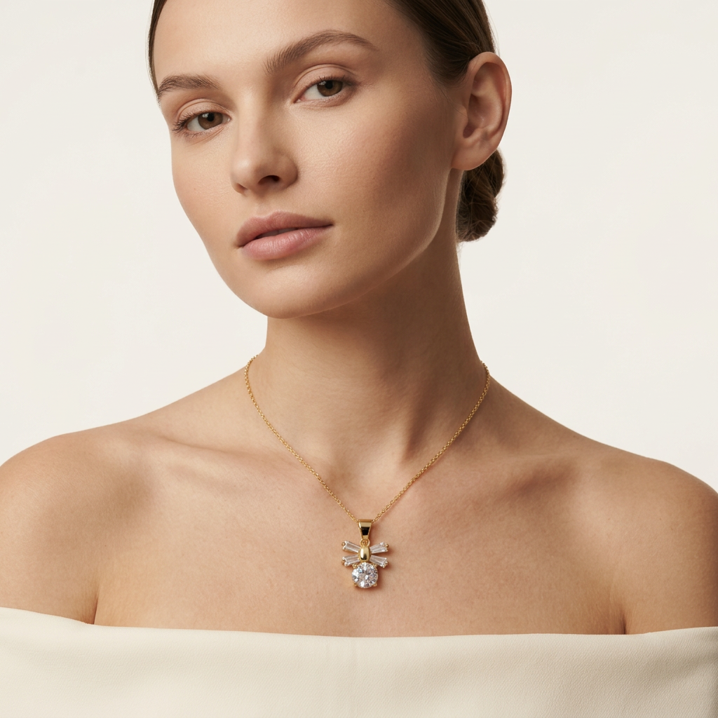 14K Gold Filled Cubic Zirconia Bow Pendant Necklace