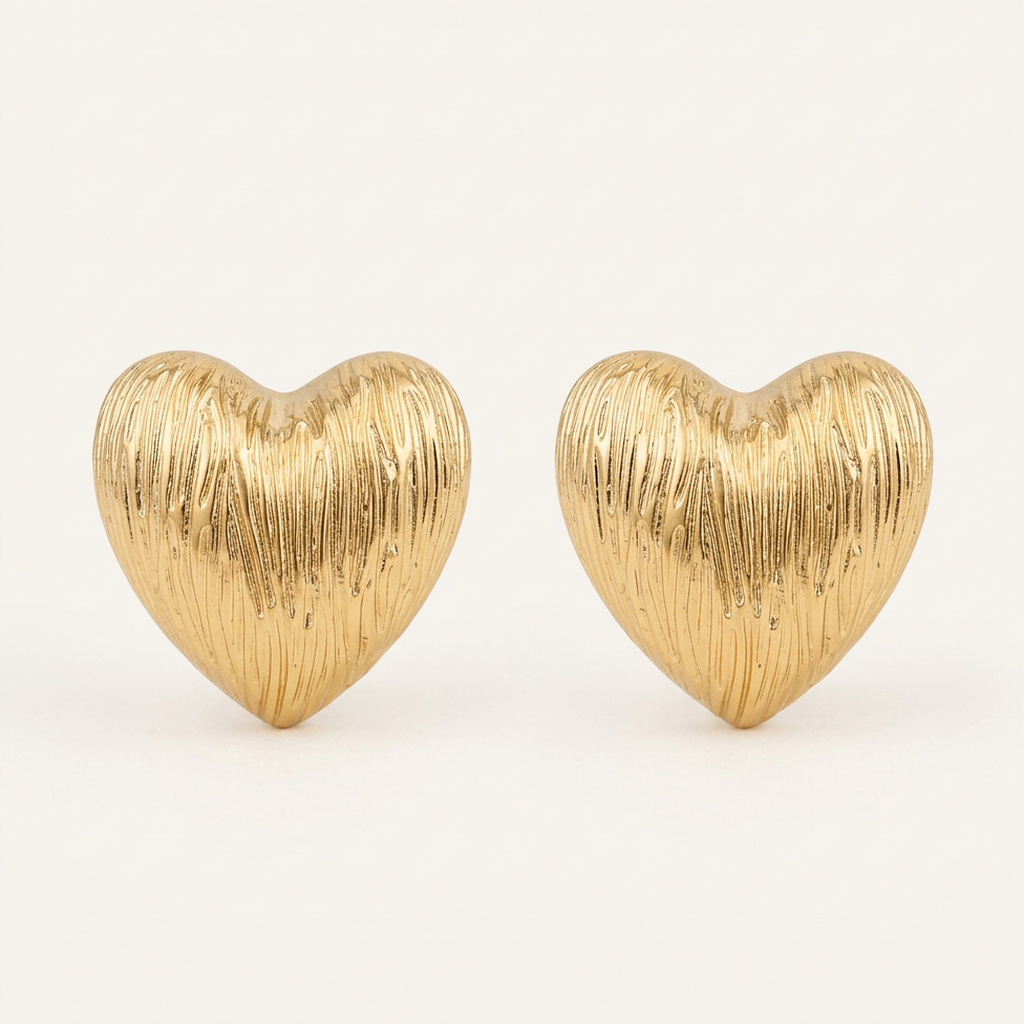 Textured 14K Gold Filled Heart Stud Earrings