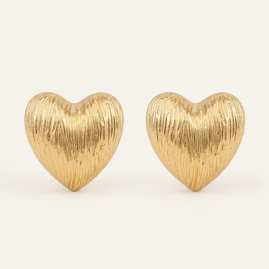 Textured 14K Gold Filled Heart Stud Earrings